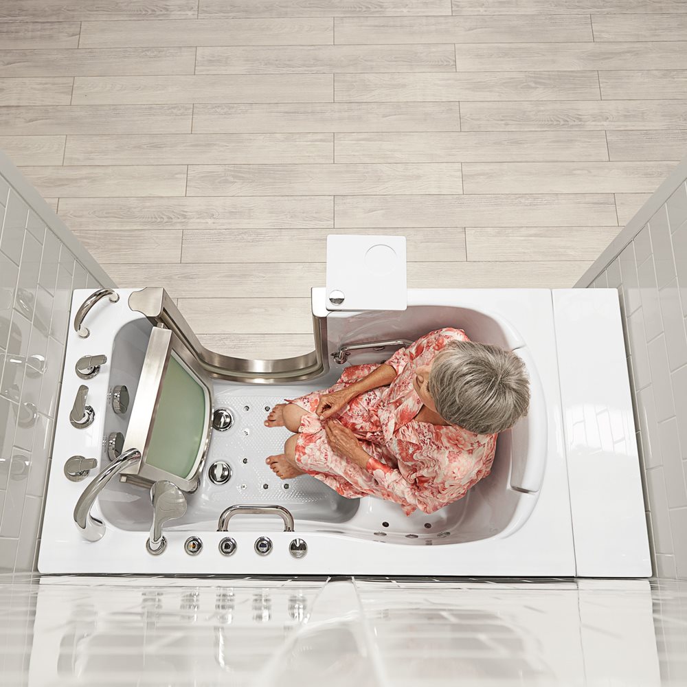 Thérapies et caractéristiques des baignoires de plain-pied - removable stainless steel door |