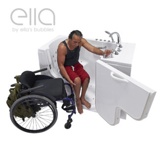 Ella Brand Walk In Tubs - Transfer 30 Dual Massage Model Shot Right Mid Door Open Getting In Tub Wheel Chair Dual R |